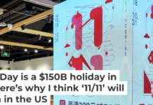 An advertisement for a Singles’ Day promotion is seen at Yitiao store in Shanghai. Wang Gang/Costfoto/Future Publishing via Getty Images